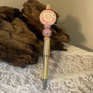 Gold and Pink Beaded Pen